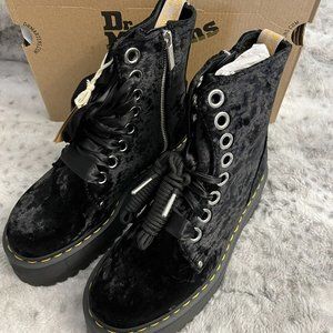 Black Velvet ~ Dr. Martens Jadon Max Velvet Combat Boot MSRP$320 Rare Find